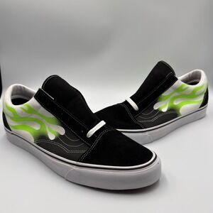 Vans Old Skool Flame Mens 13 Black White Lime Green Sneakers